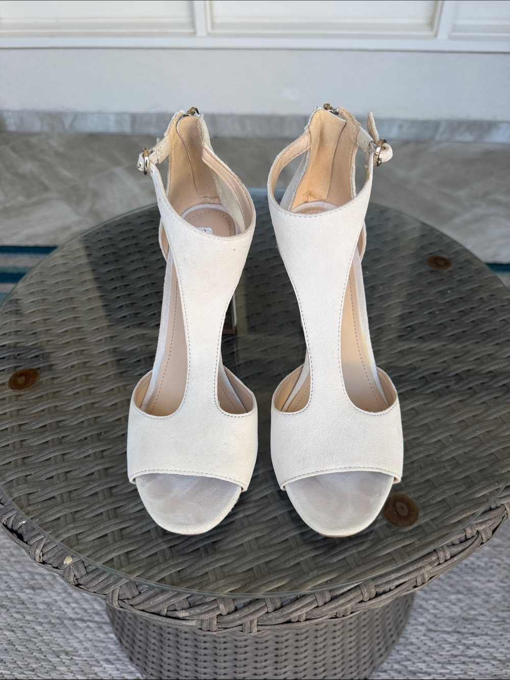 DKNY Cream T-Strap Open-Toe High Heels